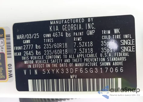 2025 Kia Sportage Ex z USA, uszkodzony, nr VIN 5XYK33DF6SG317066